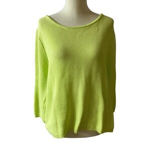 PER SE SWEATER L OPEN KNIT BACK ZIP CASUAL CHIC SUMMERY BEACHY COASTAL GRANDMA